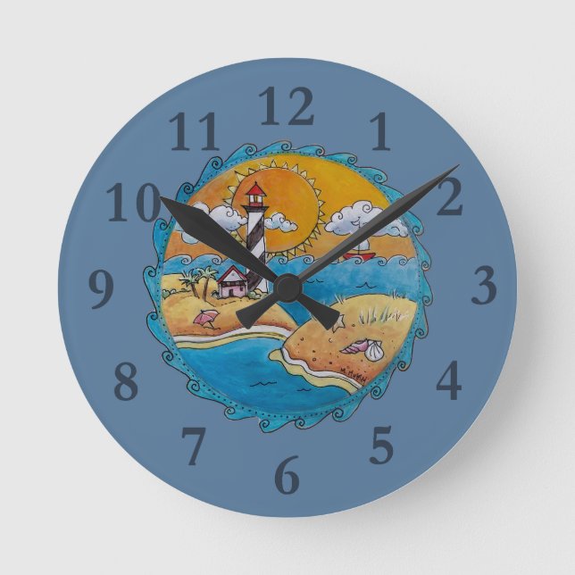 Summer beach fun sunny seashore coastal round clock (Front)