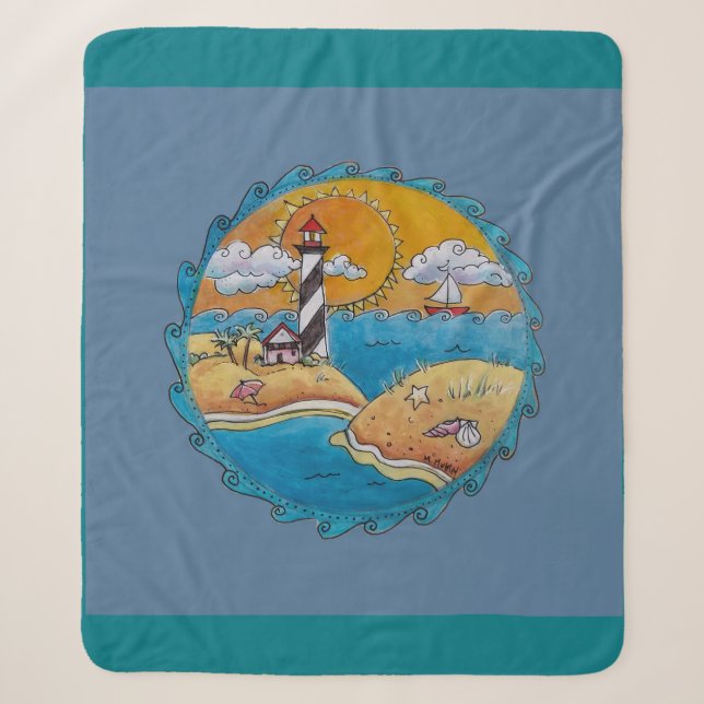 Summer beach fun sunny seashore coastal sherpa blanket (Front)