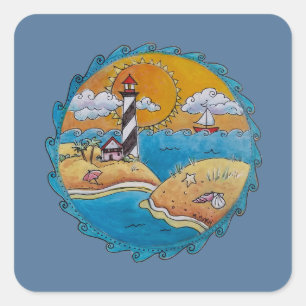 Summer beach fun sunny seashore coastal square sticker
