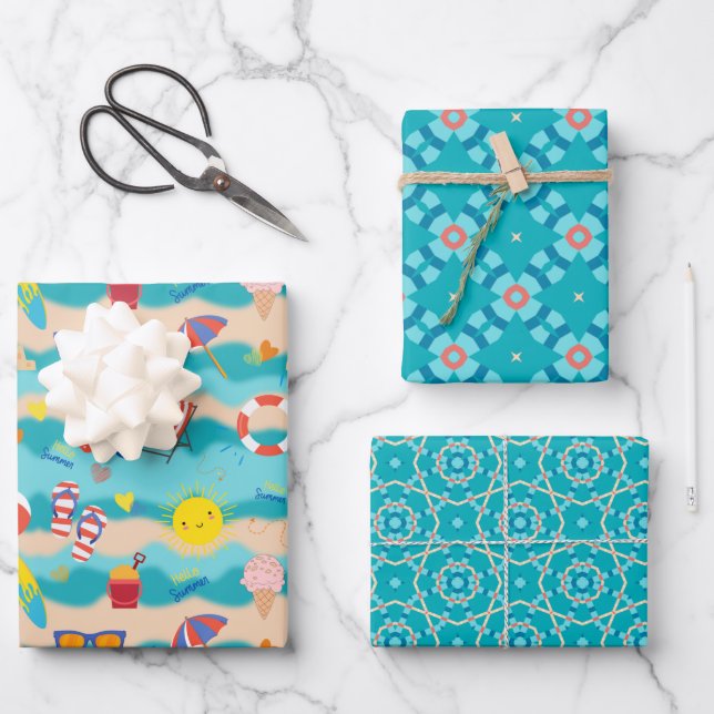 Summer Beach Happy Time Wrapping Paper Sheet (Front)