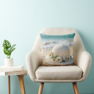 Summer Beach Hat Throw Pillow