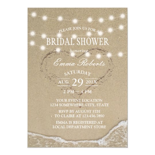 Summer Beach Heart String Lights Bridal Shower Card