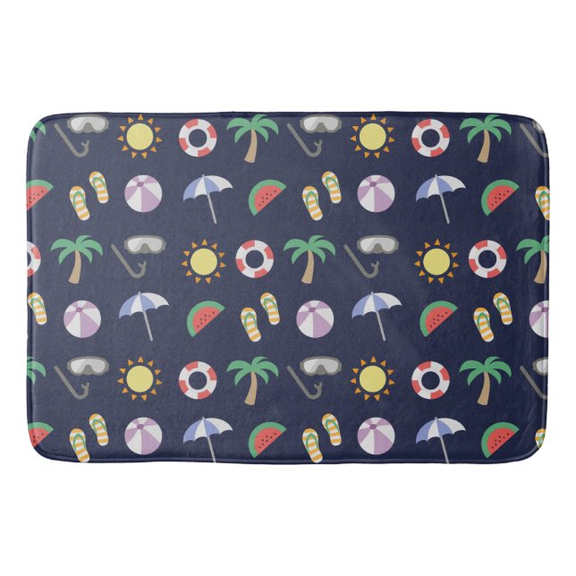Summer Beach Holiday Blue Pattern Bath Mat (Front)