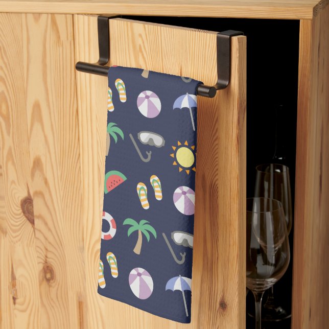 Summer Beach Holiday Blue Pattern Kitchen Towel (Thirds Fold)
