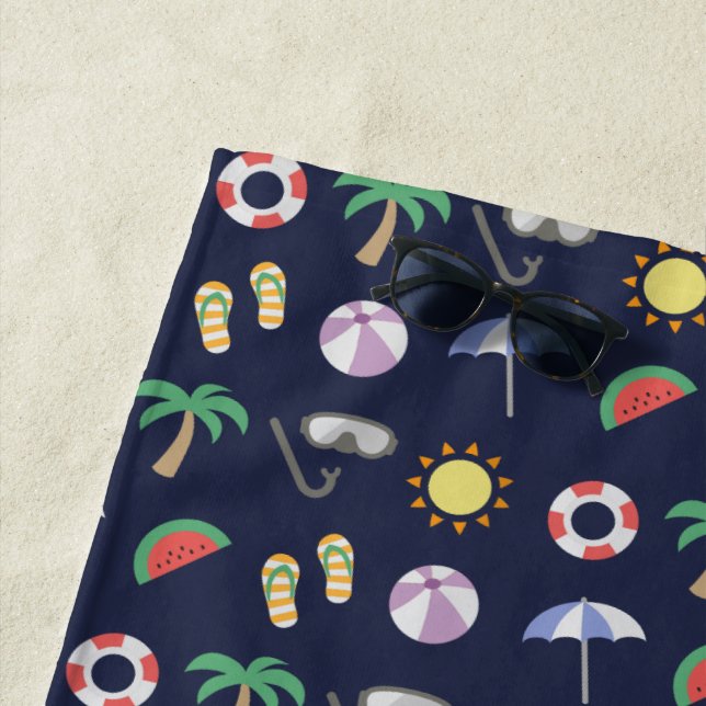 Summer Beach Holiday Blue Pattern Towel (In Situ)