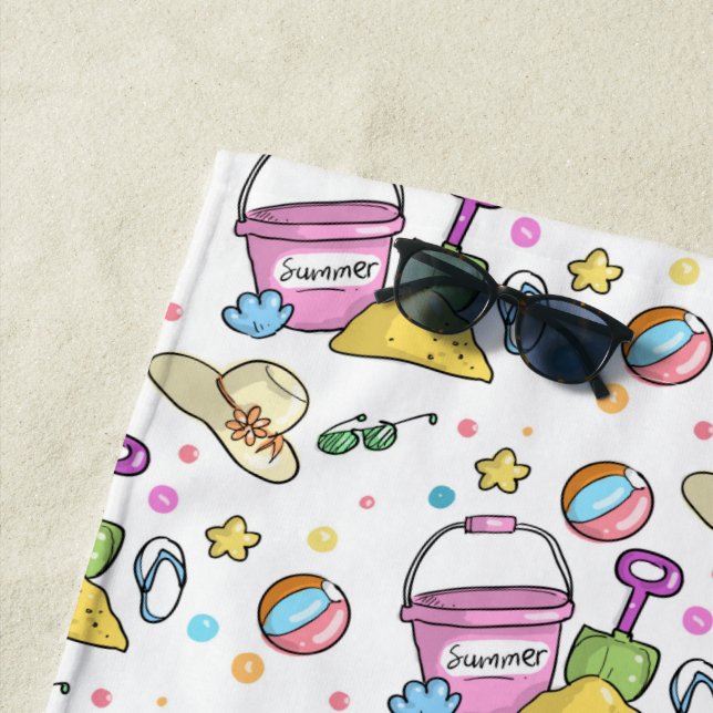 Summer Beach Holiday Doodles Pattern Towel (In Situ)