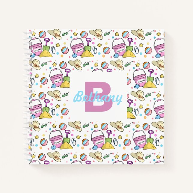 Summer Beach Holiday Doodles Personalised Holiday Notebook (Front)