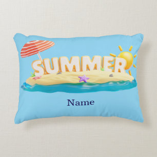 Summer Beach Island 3D Trendy Tropical Vacation Accent Pillow