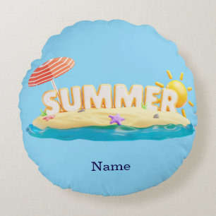 Summer Beach Island 3D Trendy Tropical Vacation Round Pillow