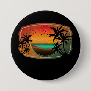 SUMMER BEACH NATURE VINTAGE 3 INCH ROUND BUTTON