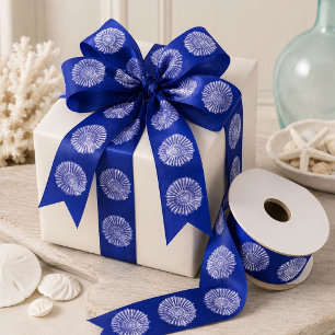 Summer Beach Nautical Coastal Blue Conch Seashell Satin Ribbon