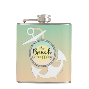 Summer Beach Nautical Typography Hip Flask