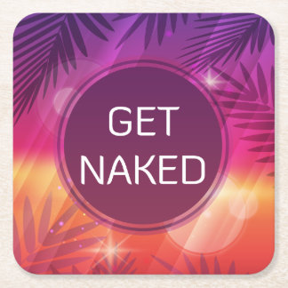 Summer Beach Night Palm Get Naked Square Paper Coaster