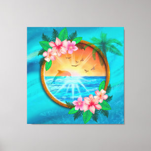 Summer Beach Ocean birds fly in sky and worm sunny Canvas Print