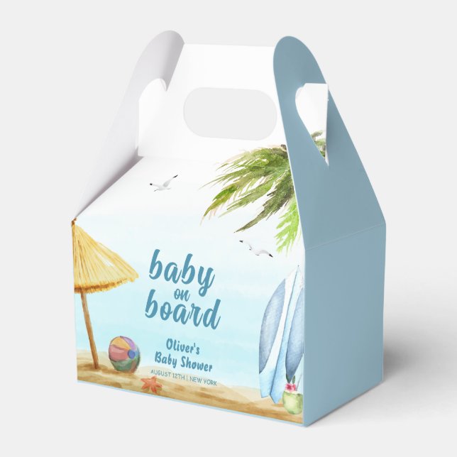 Summer Beach Ocean Surfboard Baby Shower Favor Box (Front Side)