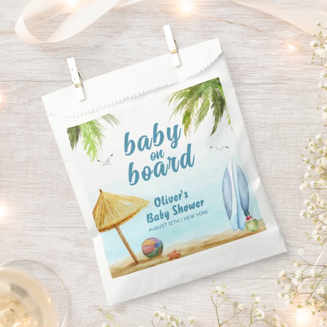 Summer Beach Ocean Surfboard Baby Shower Favour Bag (Clipped)