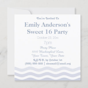 Summer Beach Ombre Blue Waves Sweet 16 Birthday Invitation