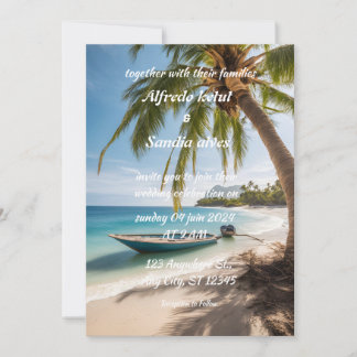 summer beach palm tree tropical wedding invitation