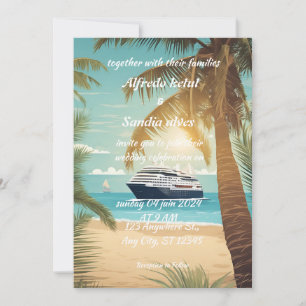 summer beach palm tree tropical wedding invitation