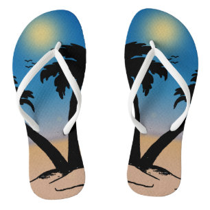 Summer Beach Palm Trees B Flip Flops