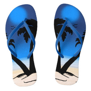 Summer Beach Palm Trees Midnight Blue B Flip Flops
