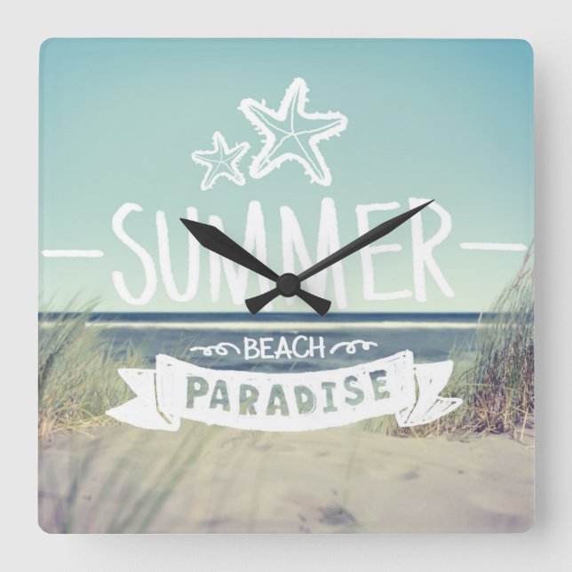 Summer Beach Paradise Square Wall Clock (Front)