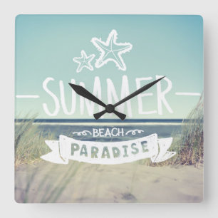 Summer Beach Paradise Square Wall Clock