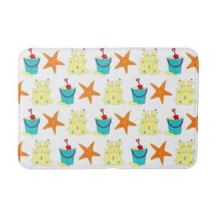 Summer Beach Party Sandcastle Starfish Pail Shovel Bath Mat