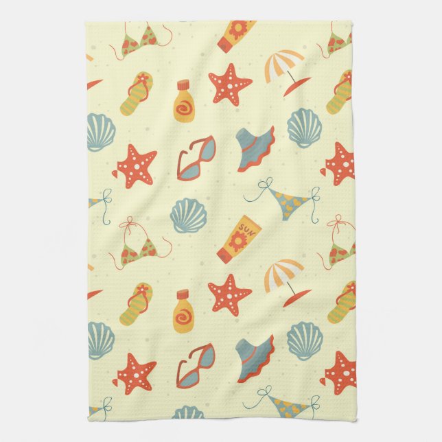 Summer Beach Pattern Kitchen Towel (Vertical)