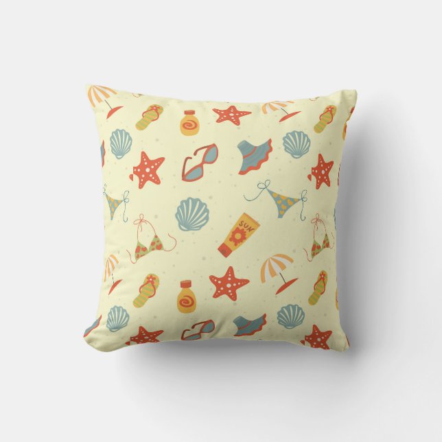 Summer Beach Pattern Throw Pillow (Front)