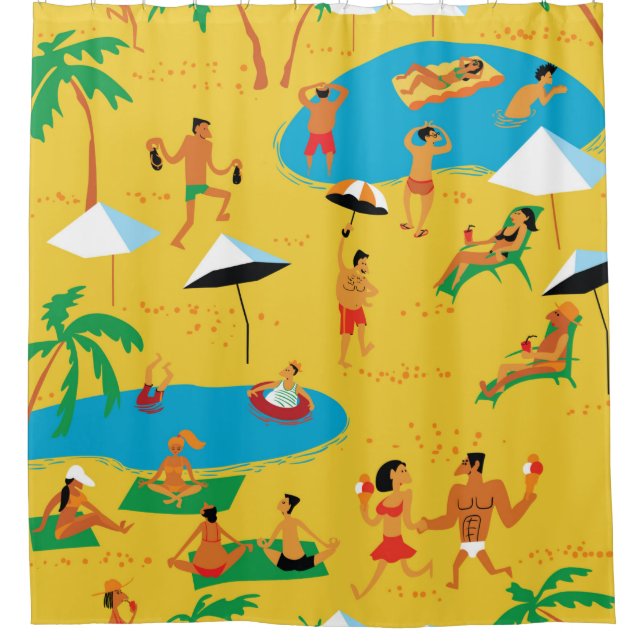 Summer beach people seamless pattern. Tropical bac (Front)