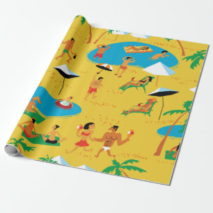 Summer beach people seamless pattern. Tropical bac Wrapping Paper