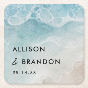 Summer Beach Personalized Wedding  Square Paper Coaster