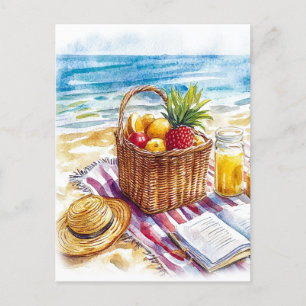 Summer Beach Picnic Watercolor Illustration – Vibr Postcard
