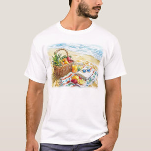 Summer Beach Picnic Watercolor Illustration – Vibr T-Shirt