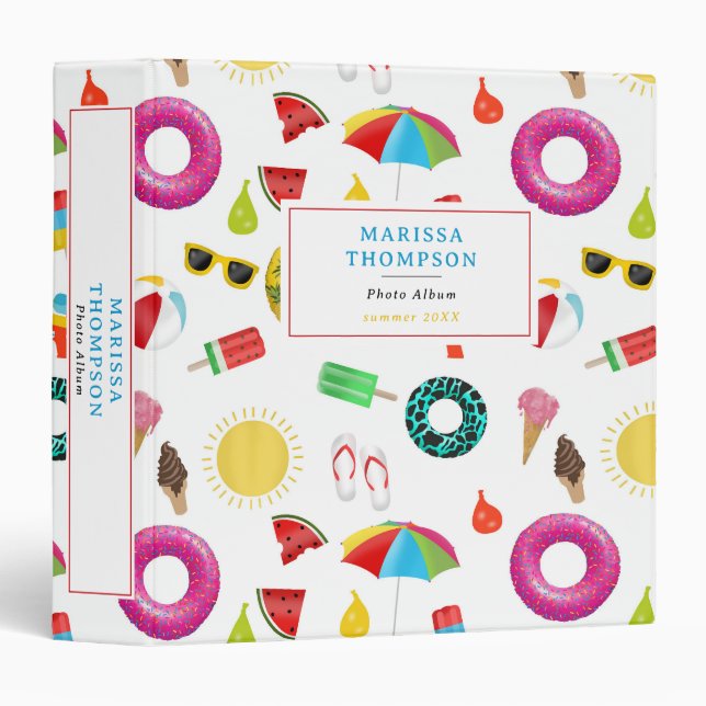 Summer Beach Pool Fun Kids Vacation Photo Album Binder (Front/Spine)