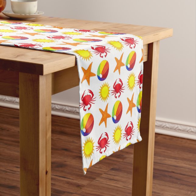 Summer Beach Pool Party Sun Beachball Crab Short Table Runner (In Situ)