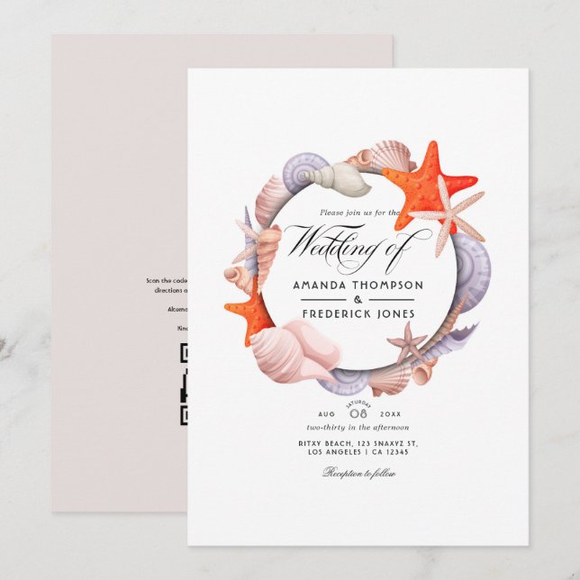 Summer Beach QR Code RSVP Wedding Invitation (Front/Back)