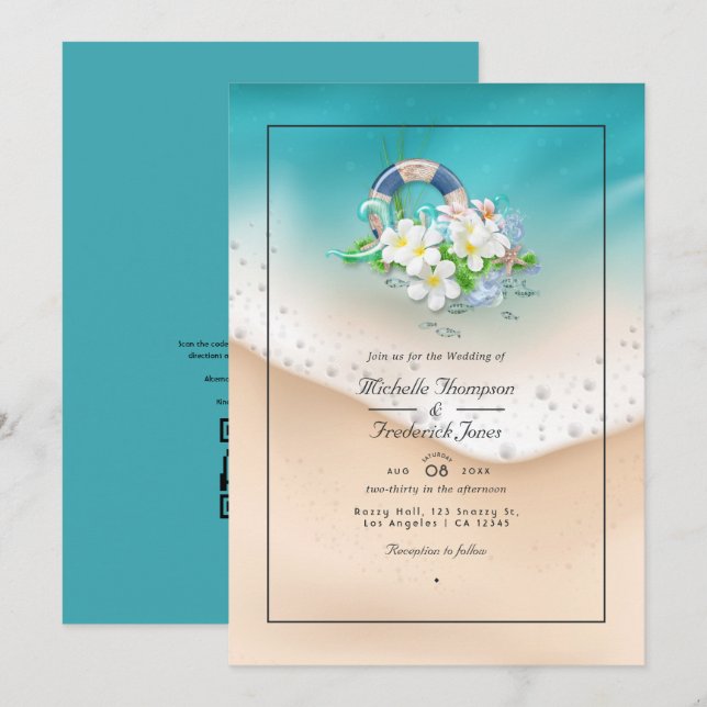 Summer Beach QR Code RSVP Wedding Invitation (Front/Back)