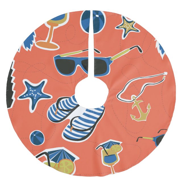Summer Beach: Relaxing Seamless Pattern. Brushed Polyester Tree Skirt (Front)