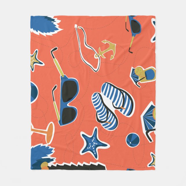 Summer Beach: Relaxing Seamless Pattern. Fleece Blanket (Front)