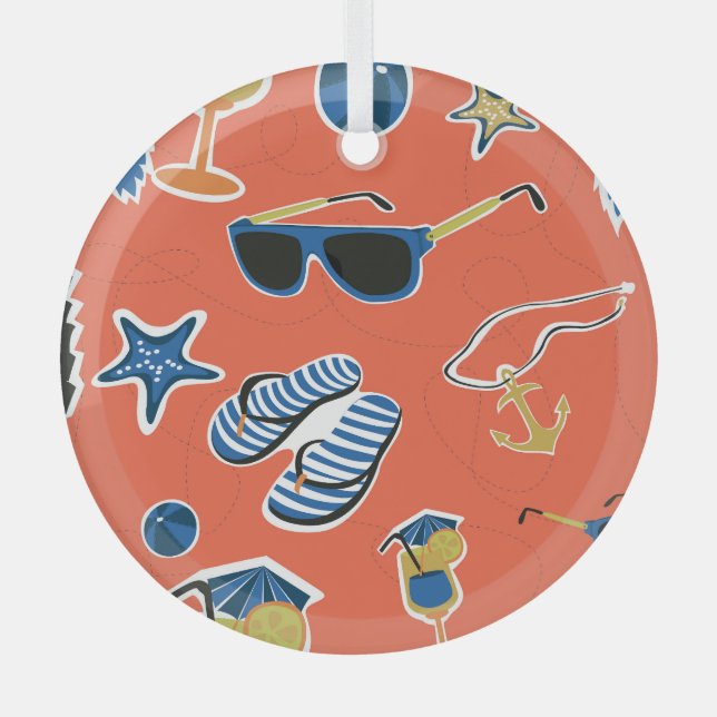 Summer Beach: Relaxing Seamless Pattern. Glass Ornament (Front)