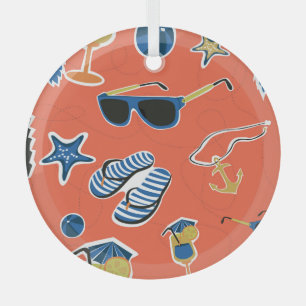 Summer Beach: Relaxing Seamless Pattern. Glass Ornament