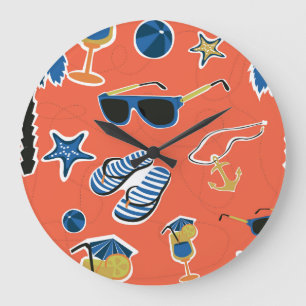 Summer Beach: Relaxing Seamless Pattern. Large Clock