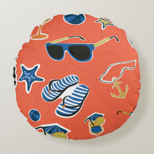 Summer Beach: Relaxing Seamless Pattern. Round Pillow