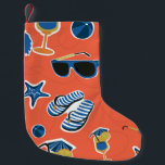 Summer Beach: Relaxing Seamless Pattern. Small Christmas Stocking<br><div class="desc">pattern summer beach
Summer's song echoes in the beachy pattern. Sun-soaked paradise dances in this vivid decor.
Summer beach joy in vibrant pattern. Sun,  sea & relaxation in every detail.
pattern,   summer,   sun,   background,   illustration,   decor,   beach,   travel,   nature,   sea,   star,   seamless,   blue,   ocean,   tropical,   cocktail,   vacation,   sunglasses,   holiday,   palm</div>