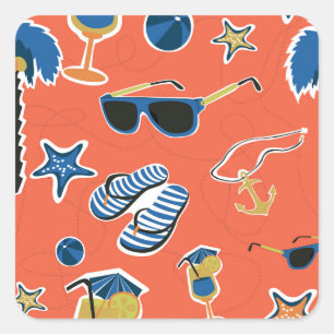 Summer Beach: Relaxing Seamless Pattern. Square Sticker