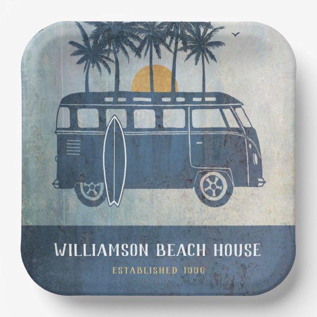 Summer Beach Retro Surf Van Family Paper Plate (Front)