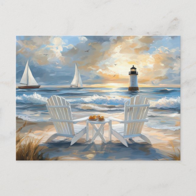 Summer Beach Scene Coastal Art Postcard  (Front)