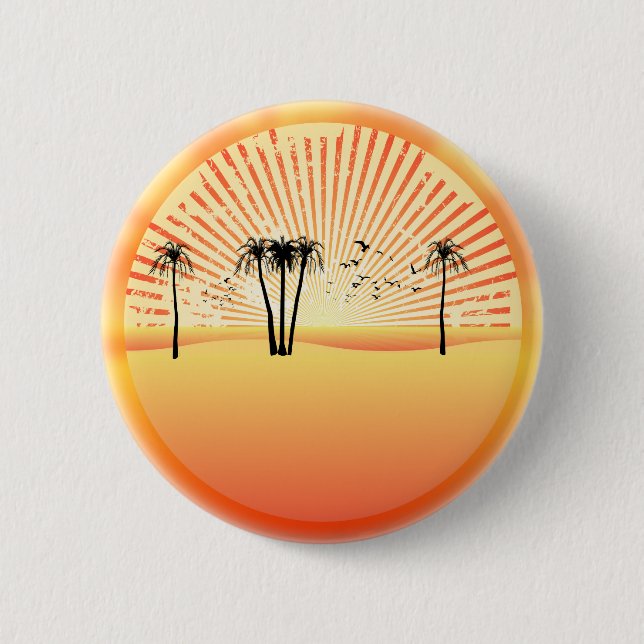 Summer Beach Scene: Vector Drawing 2 Inch Round Button (Front)
